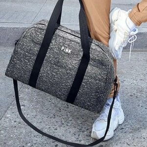 Victoria’s Secret Pink Marl Gray Quilted Duffle Bag Reflective Logo NWT